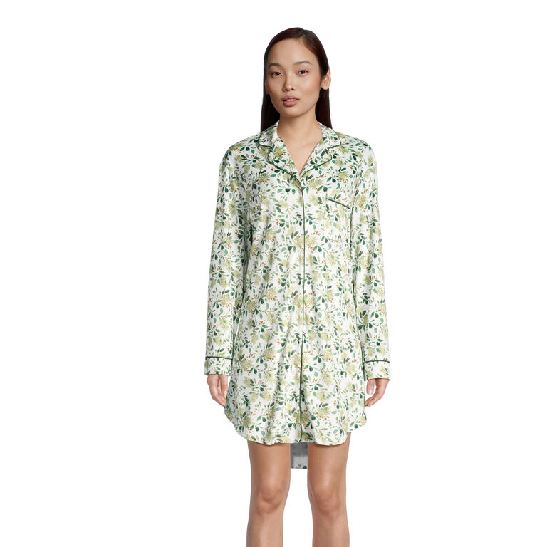 Green and White Watercolor Foliage Fleece Pajama Collection image number 2