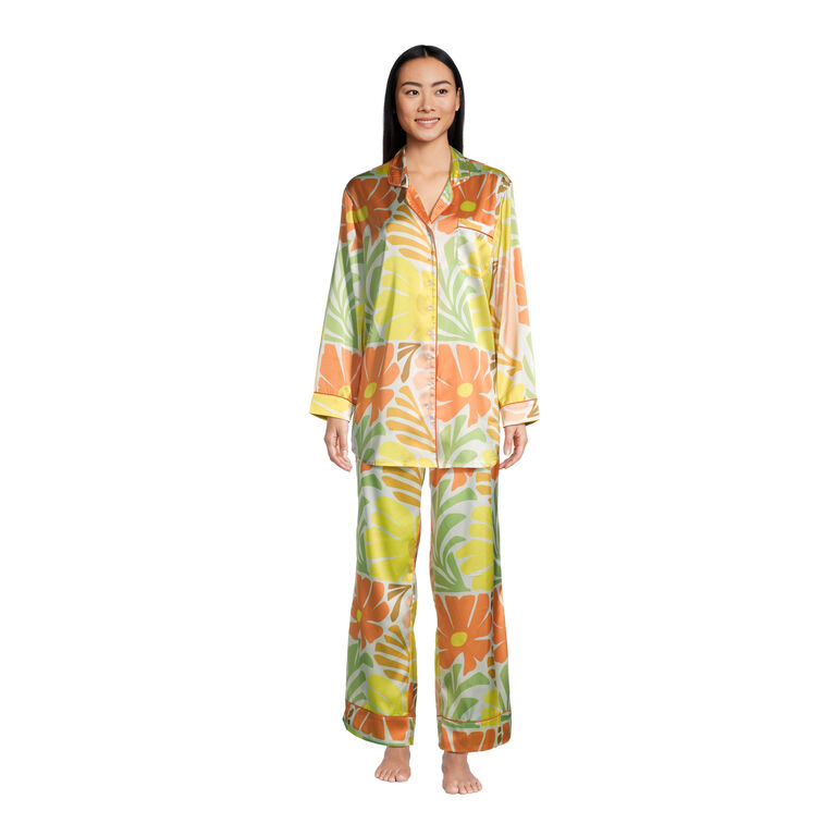 Multicolor Satin Retro Floral Pajama Collection image number 1
