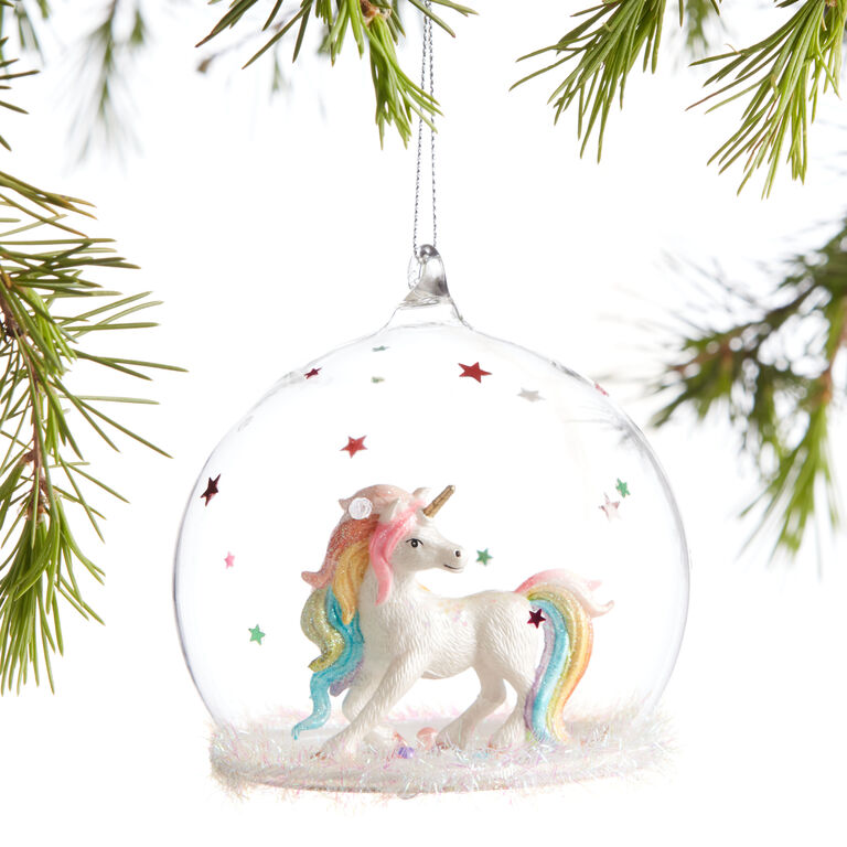 Glass Rainbow Unicorn Globe Ornament image number 1