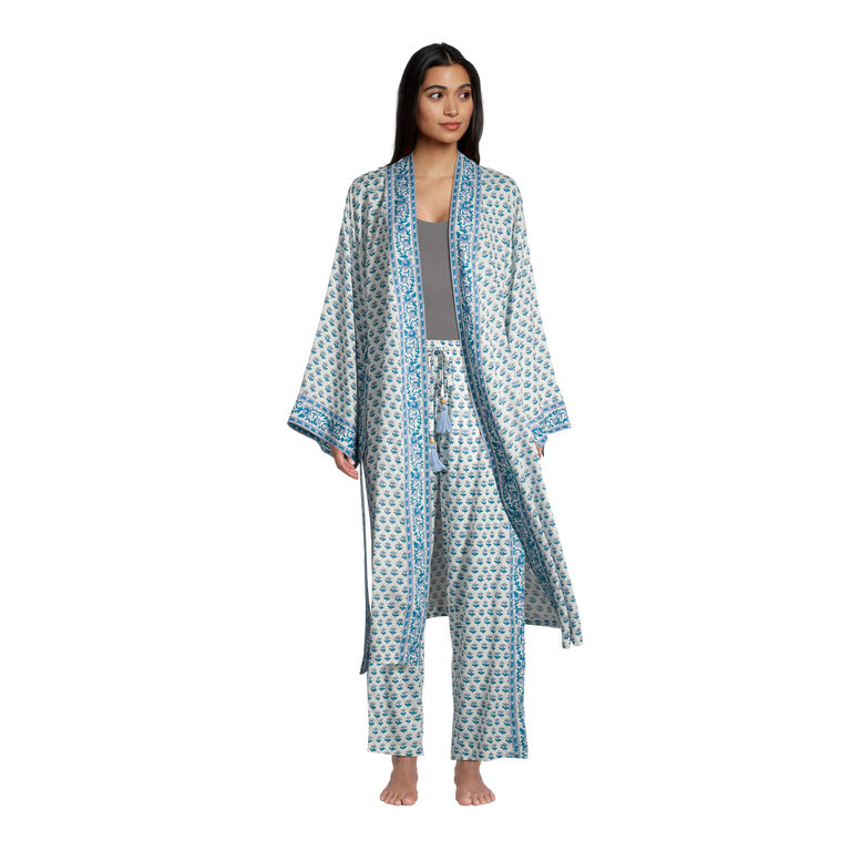 Blue And White Bhuti Floral Print Pajama Collection image number 1