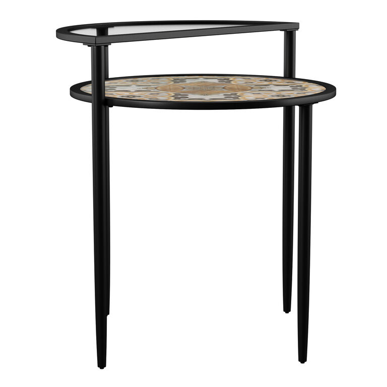 Lorengo Glass Top Outdoor End Table with Ceramic Shelf image number 3