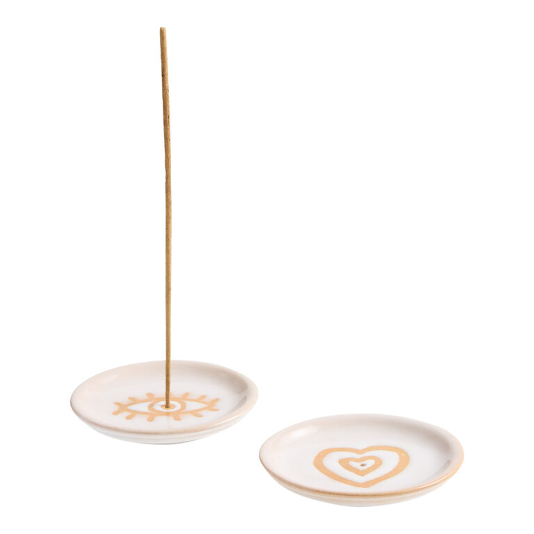 Glazed Terracotta Wax Resist Ceramic Incense Holder Set of 2 image number 2
