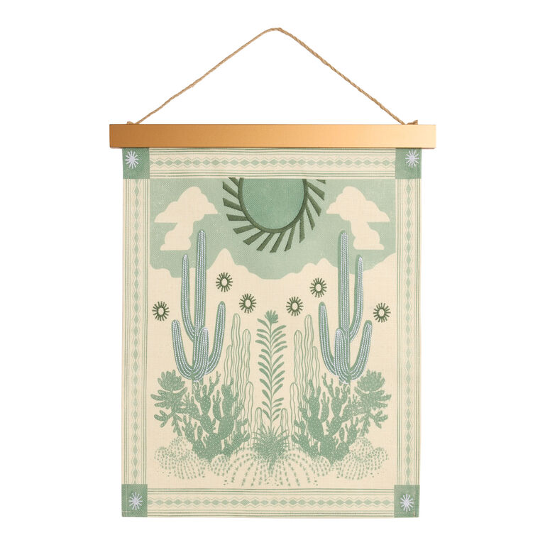 Cactus Embroidered Linen Scroll Wall Hanging image number 1