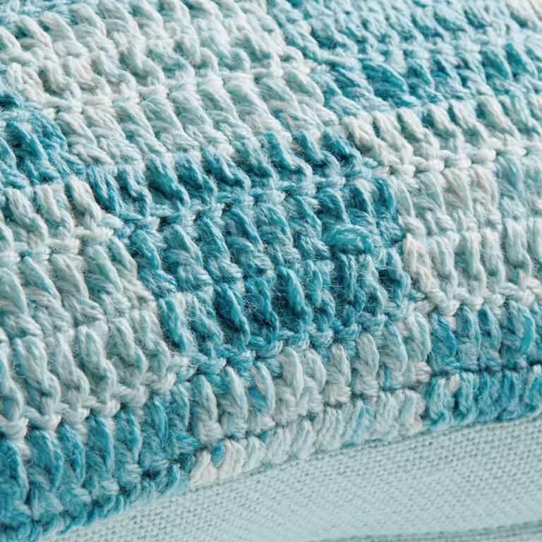 Aqua Crocheted Check Indoor Outdoor Lumbar Pillow - World Market