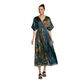 Mira Blue And Brown Satin Tropical Mixed Print Kaftan Dress image number 0