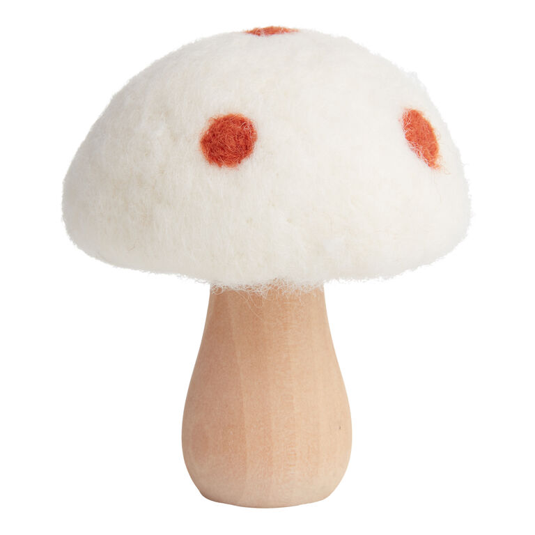 Short White Wool and Wood Spotted Mushroom Décor image number 1