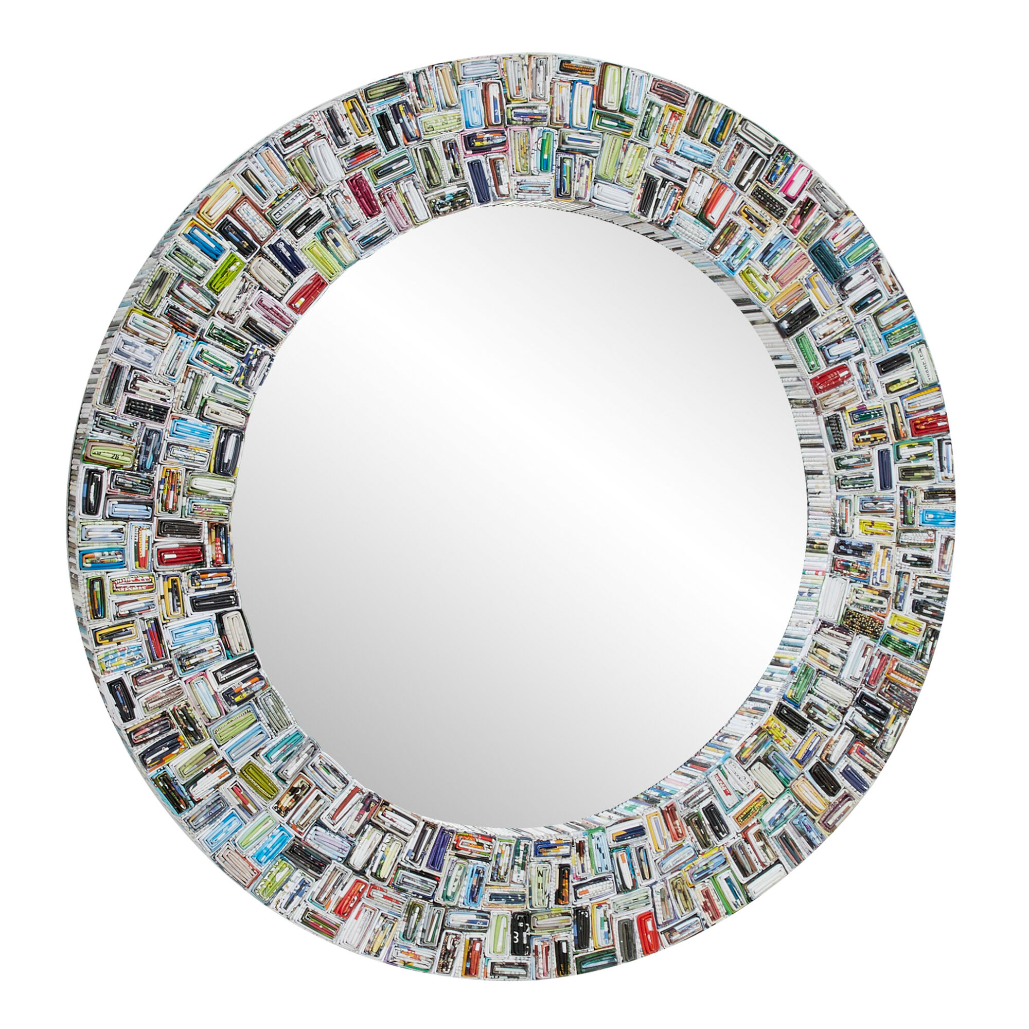 Round Recycled Magazine Mosaic Wall Mirror - World Market
