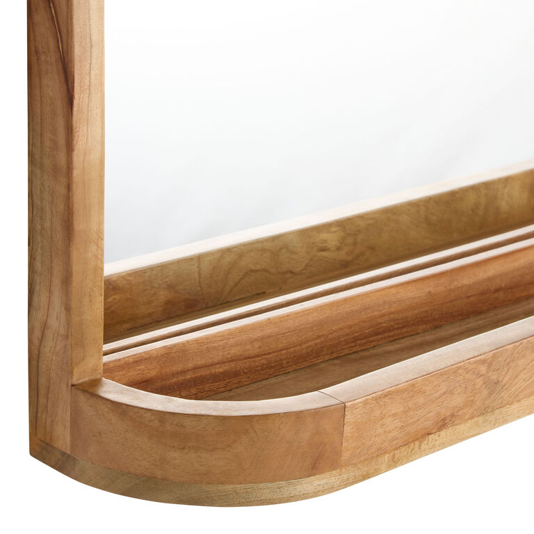 Natural Neem Wood Wall Shelf With Mirror image number 3