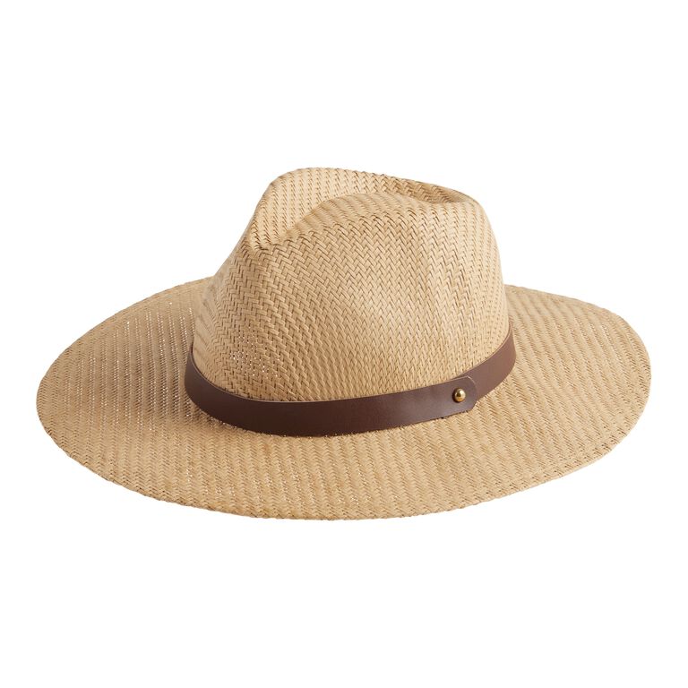 Sayulita Tan Straw Rancher Hat with Faux Leather Trim image number 1