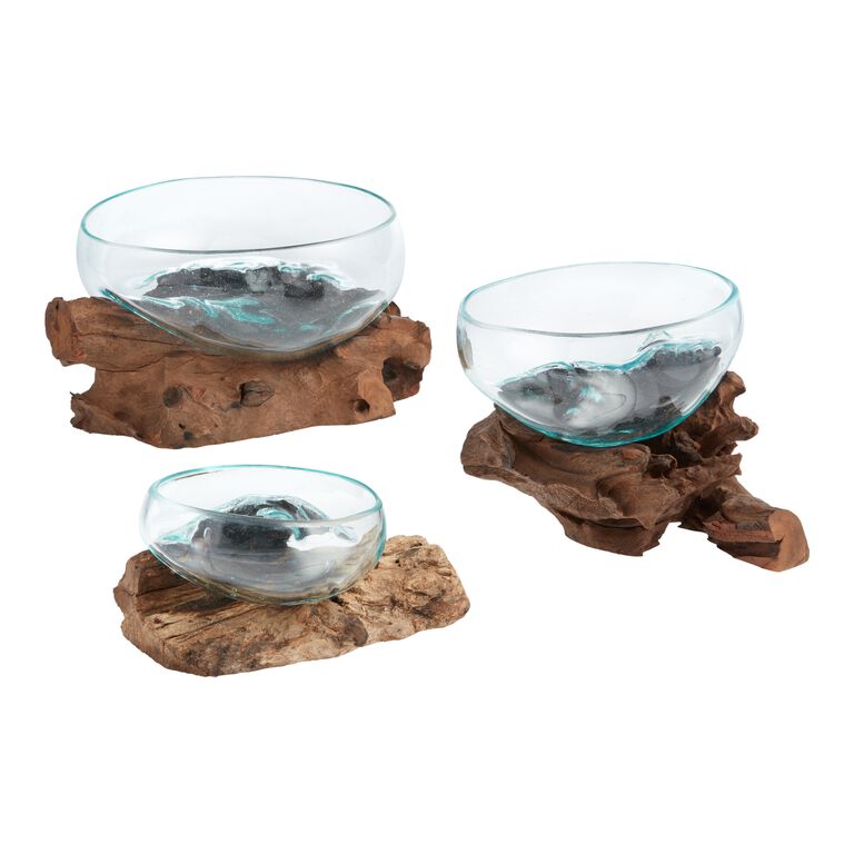 Natural Driftwood And Blown Glass Bowl Decor image number 1