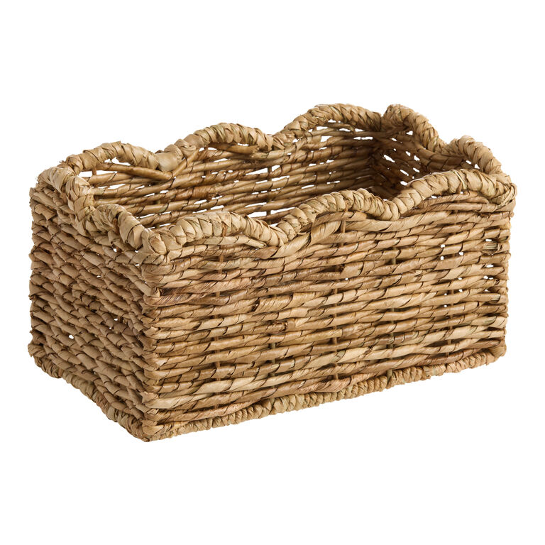 Daisy Rectangular Natural Seagrass Scalloped Rim Basket image number 1