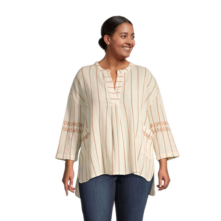 Brienne Ivory And Terracotta Khadi Tunic Top With Pockets - World Market