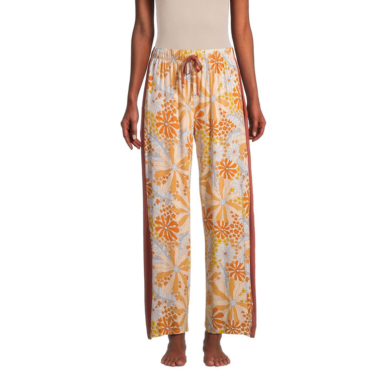 Maggie Rust And Blue Retro Floral Knit Pajama Pants image number 1