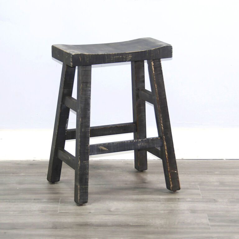 Sunny Mahogany Wood Saddle Seat Backless Counter Stool 2 Piece Set image number 3