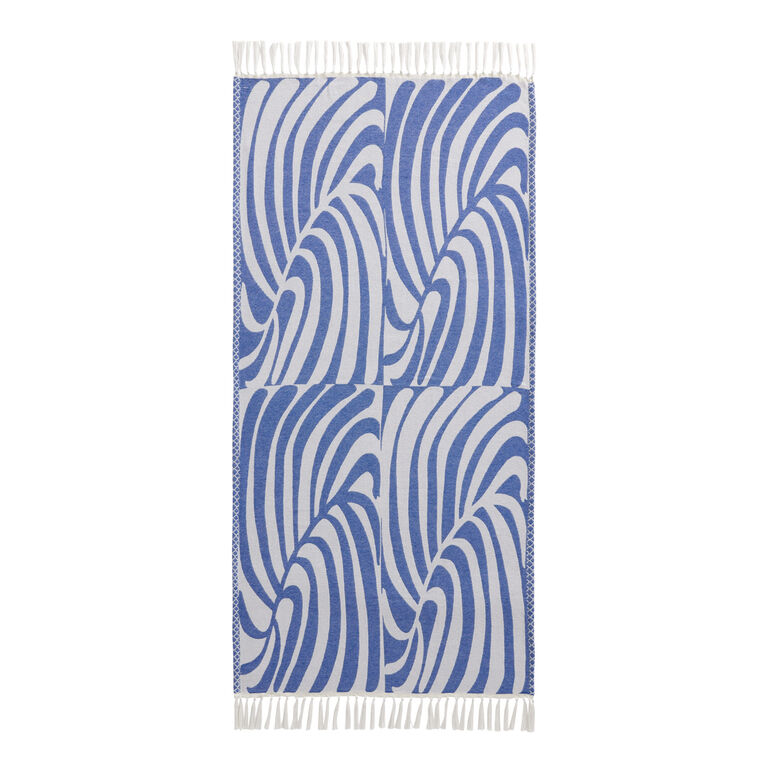 Harley Blue And White Abstract Waves Beach Towel image number 3