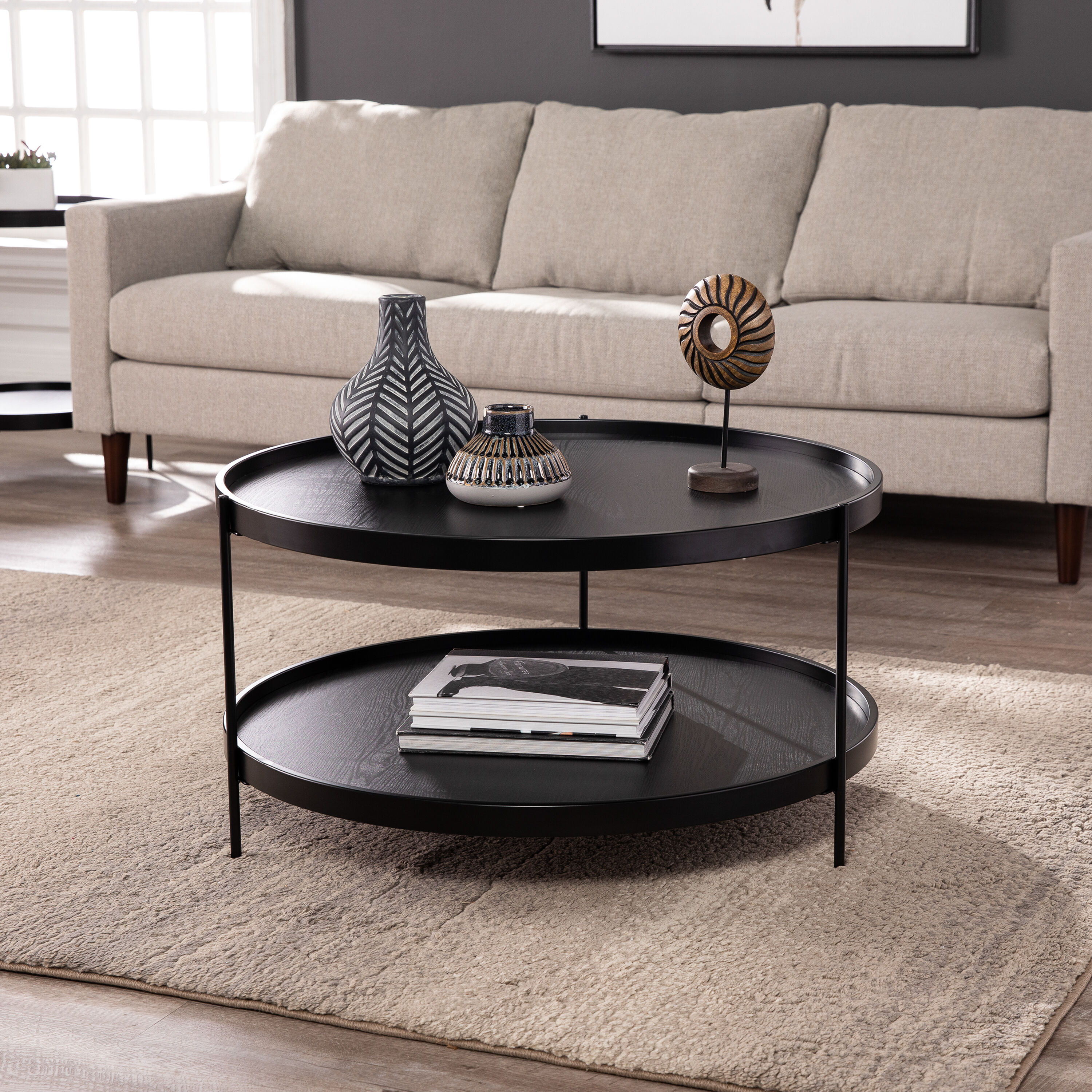 Round metal deals black coffee table