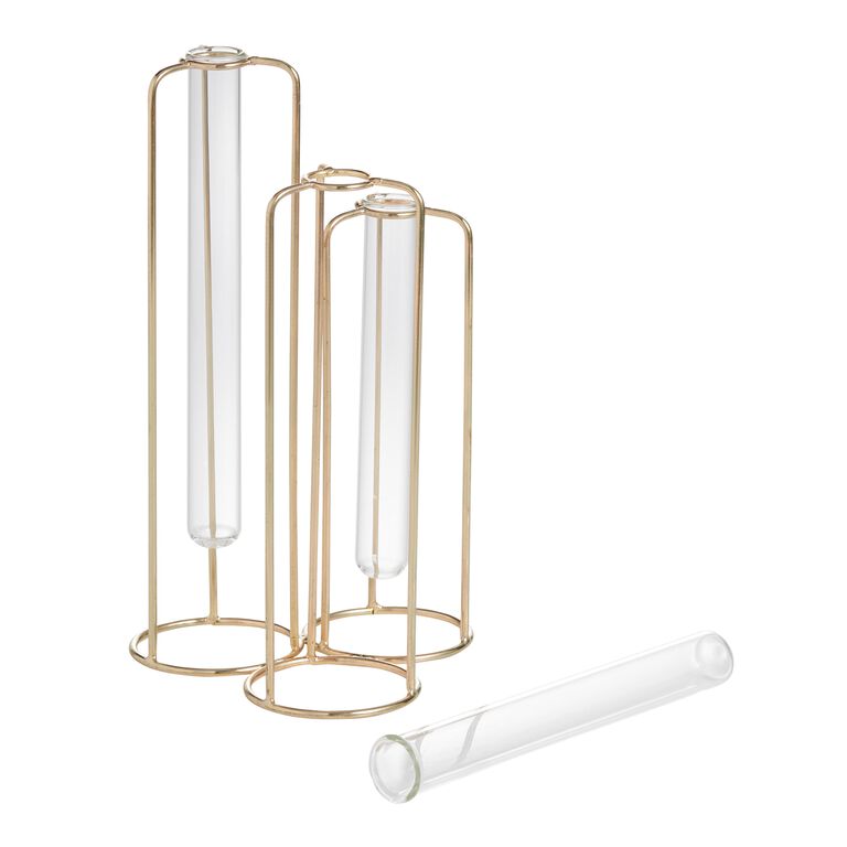 Hinged Flower Vases Test Tube Flower Vase with 5 Test Tubes Gold Metal  Frame can be Bent and Contorted, Propagation Station Plant Holder Tubos De