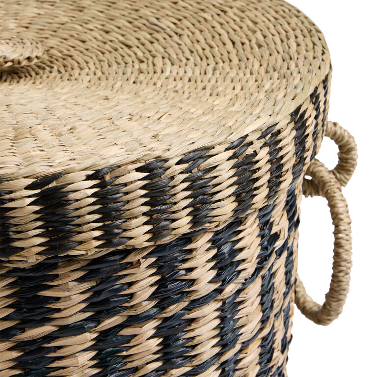 Dylan Black and Natural Seagrass Basket with Lid image number 3