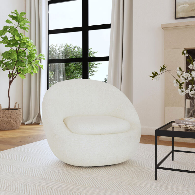 Haven White Faux Sherpa Curved Upholstered Swivel Chair image number 2