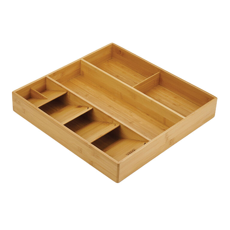 Natural Bamboo Tea Organizer - 6 Compartments, with Plastic Cover - 8 1/2  x 8 x 3 1/2 - 1 count box