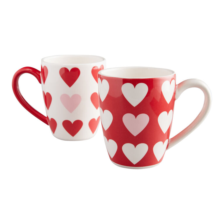 Set of 2 Red and White Ceramic Love Heart Mugs – Valentine's Day Table -  One Holiday Way