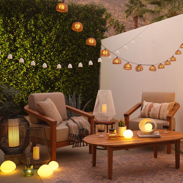 Faux Wicker Dome Solar LED 10 Bulb String Lights by World Market