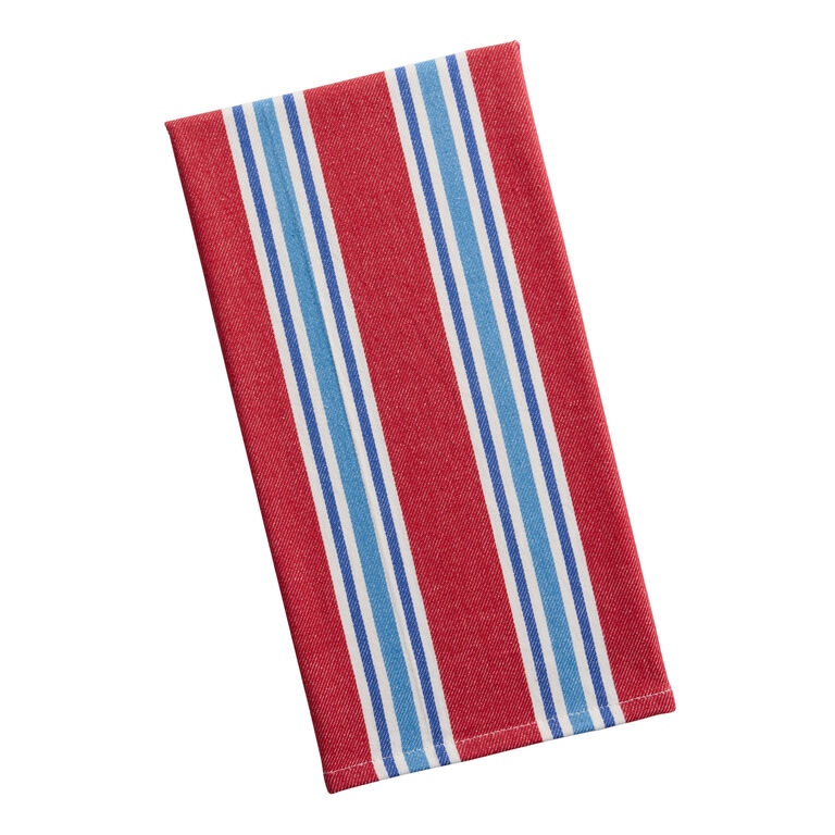 Red and Blue Woven Stripe Kitchen Towel image number 1