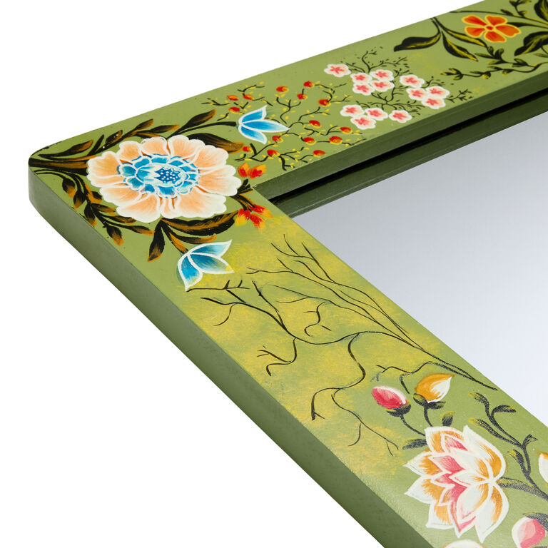 Green Hand Painted Floral Wall Mirror image number 3