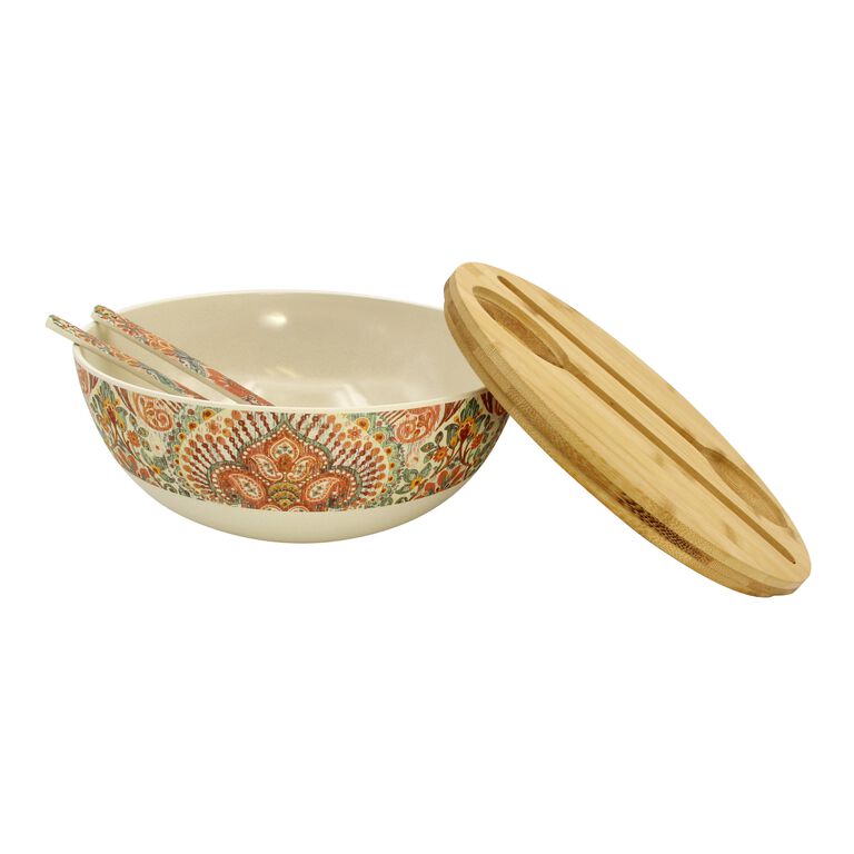 Set of 4: Large Serving and Salad Bowl with Servers and Bamboo