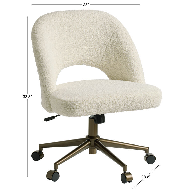 Elisha Ivory Faux Sherpa Upholstered Office Chair image number 5
