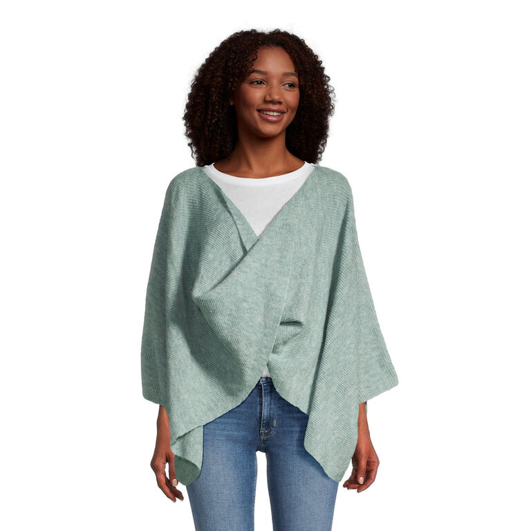 Sage Green Recycled Yarn Twisted Poncho Sweater - World Market