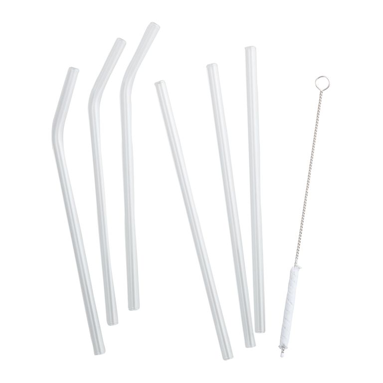 6Pack Reusable Clear Straws with Cleaning Brush Replacement Straws