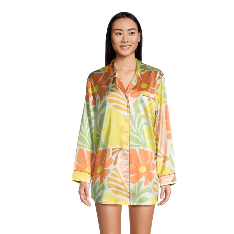 Multicolor Satin Retro Floral Pajama Collection image number 2
