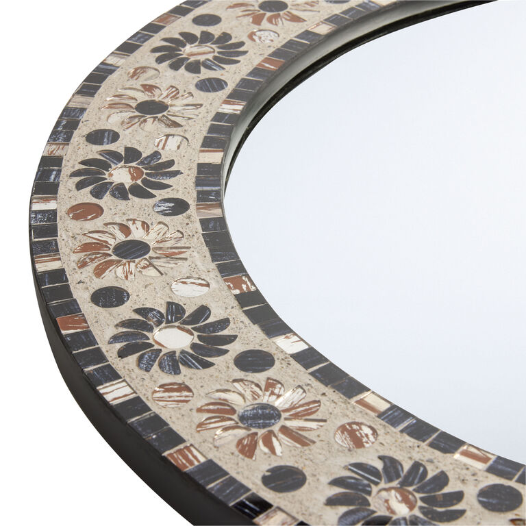 Round Black And Gold Floral Mosaic Wall Mirror image number 2