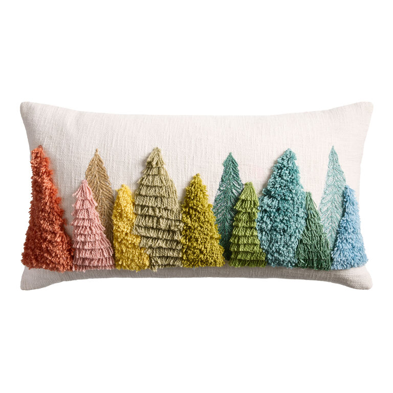 Oversized Rainbow Evergreen Trees Lumbar Pillow image number 1