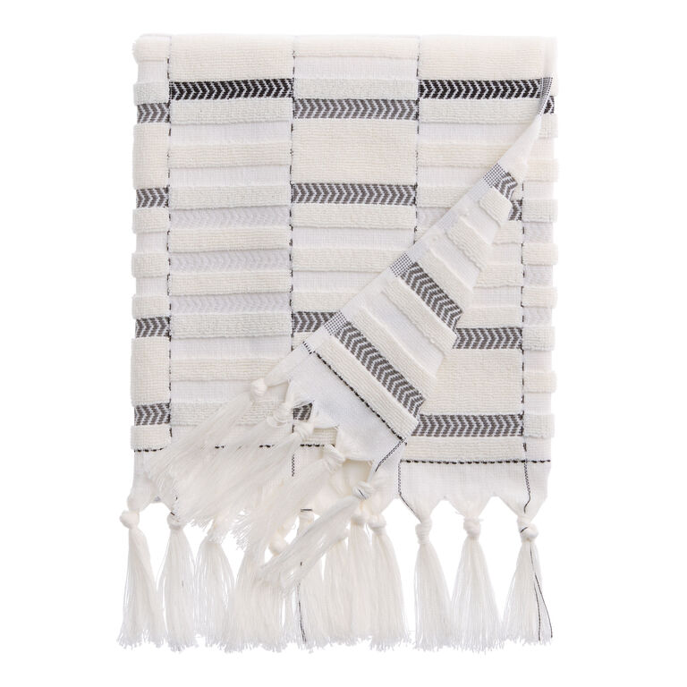 Aubrey Black And Ivory Sculpted Stripe Towel Collection image number 2