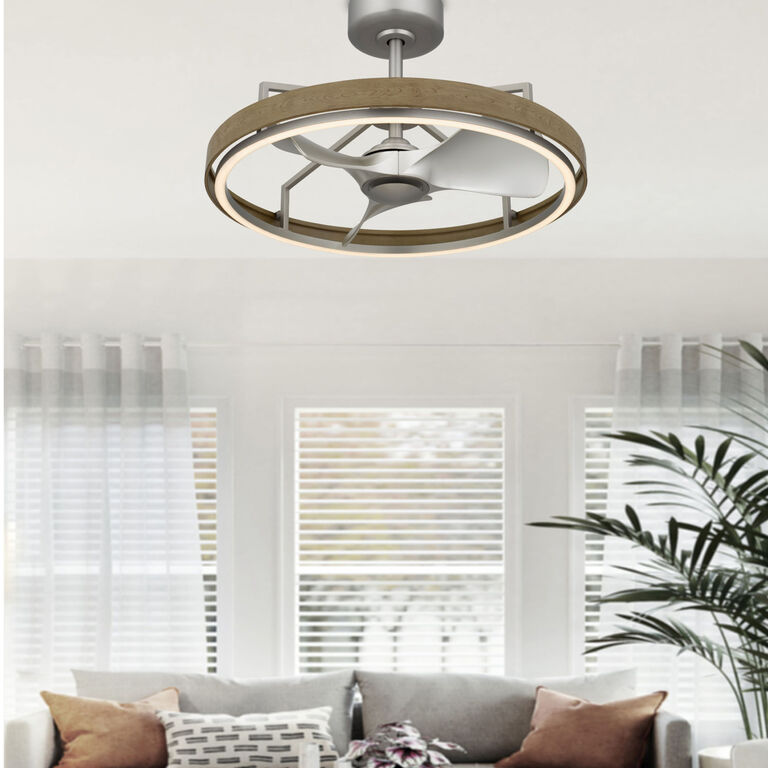 Stedham Brushed Steel and Faux Wood Ceiling Light with Fan image number 5