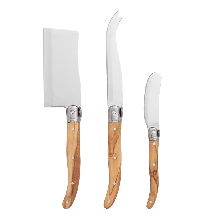Cangshan 1027327 3-Piece Olive Wood Cheese Knife Set with Acacia Board
