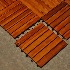 Acacia Wood 6-Slat Interlocking Deck Tiles, 10-Count