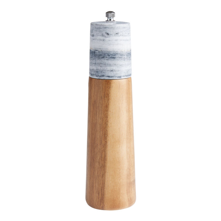 Wood Salt and Pepper Grinder Set with Holder, Glass Container, Adjustable  and Refillable
