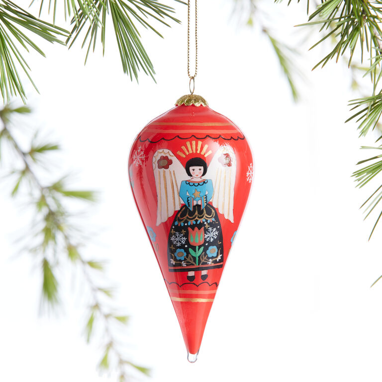 Li Bien Folkloric Angel 2023 Glass Teardrop Ornament image number 1