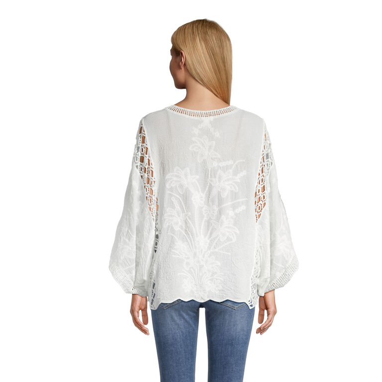 Avela White Lace Floral Embroidered Top image number 2