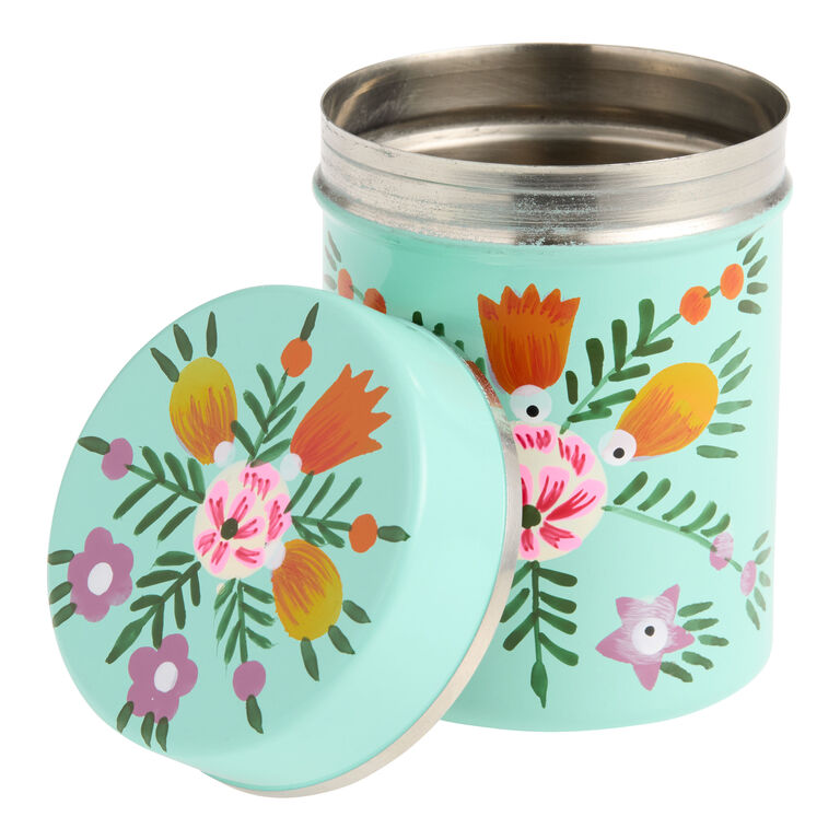 Small Hand Painted Metal Floral Storage Canister image number 3