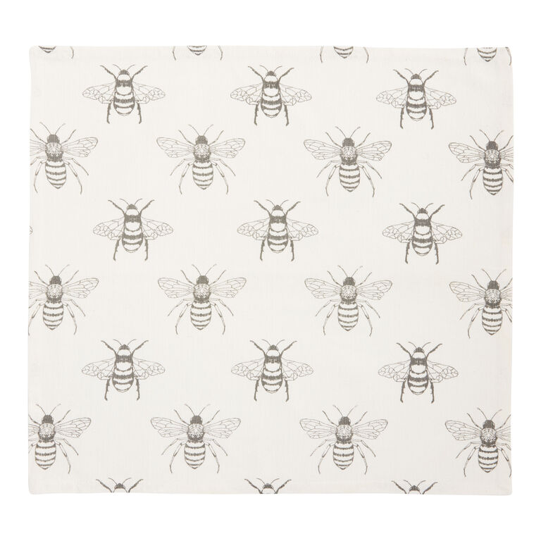 White And Charcoal Allover Bee Print Napkin Set of 4 - World Market