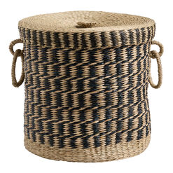 Dylan Black and Natural Seagrass Basket with Lid