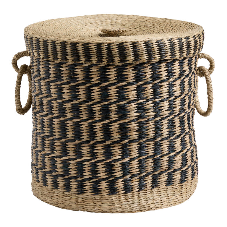 Dylan Black and Natural Seagrass Basket with Lid image number 1