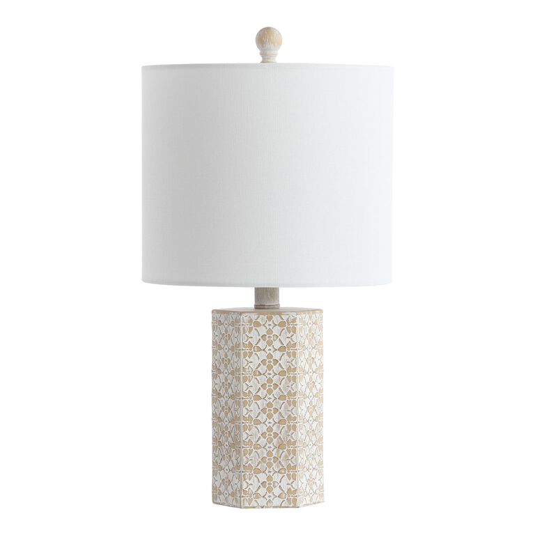 Nanette Ivory And Beige Lace Floral Table Lamp image number 1
