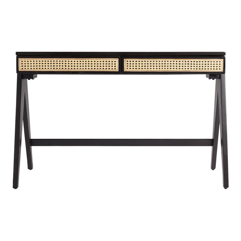 Matteo Charcoal Wood and Rattan Cane Desk with Drawers image number 3