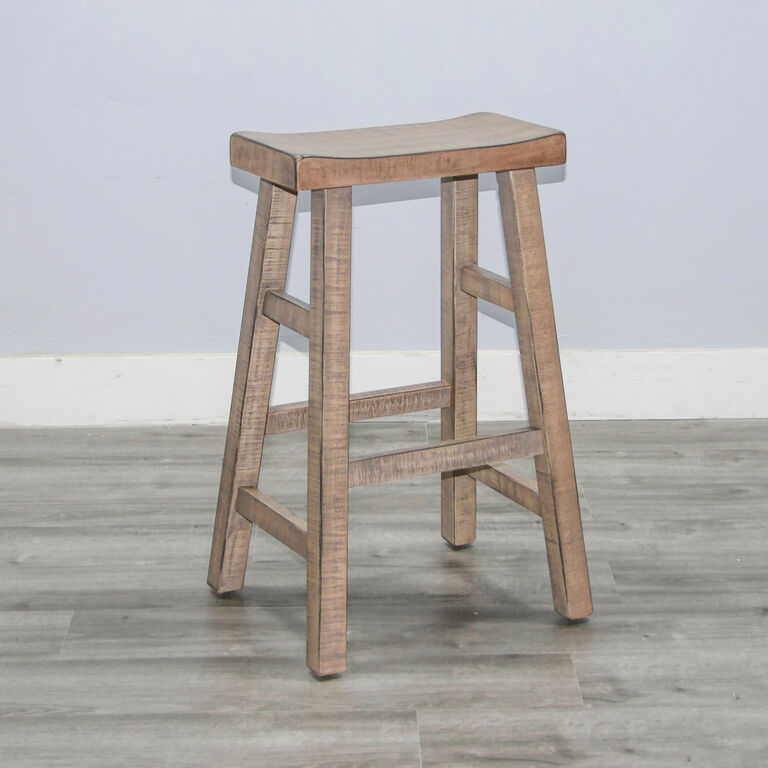 Sunny Mahogany Wood Saddle Seat Backless Barstool 2 Piece Set image number 3