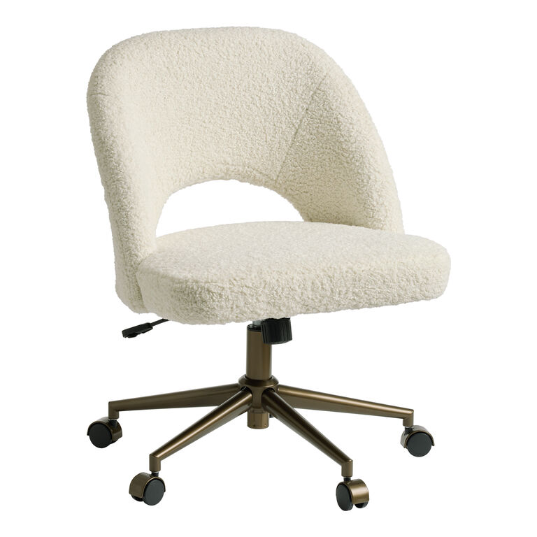 Elisha Ivory Faux Sherpa Upholstered Office Chair image number 1